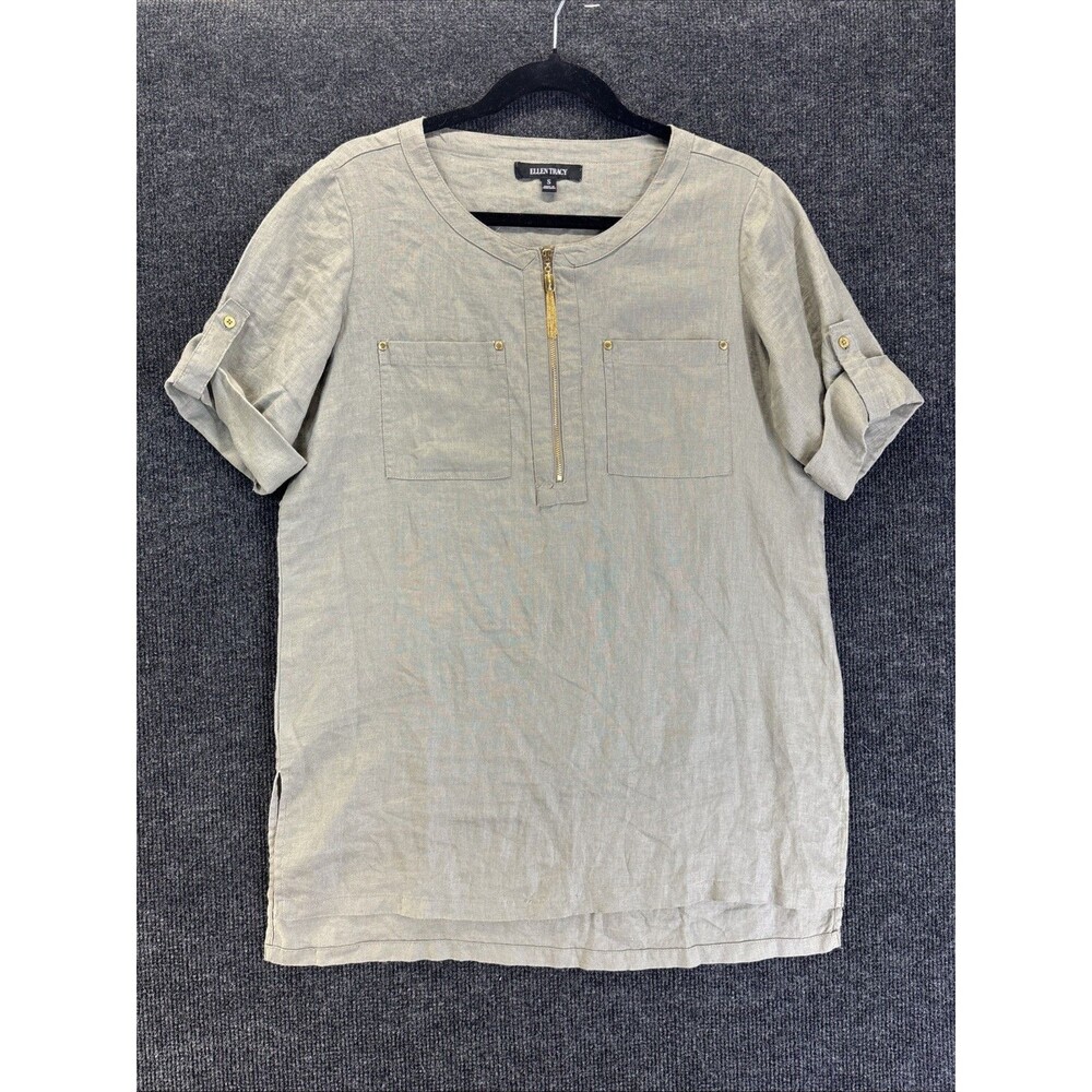 Ellen Tracy Sage Green 100% Linen Coastal Tunic Size small EUC